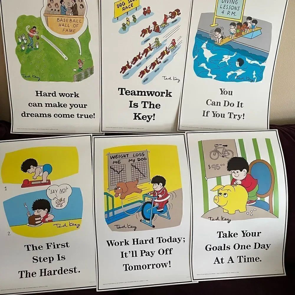 Positive Attitude 1980’s Posters Work Hard Goals Do Good set of 6!!